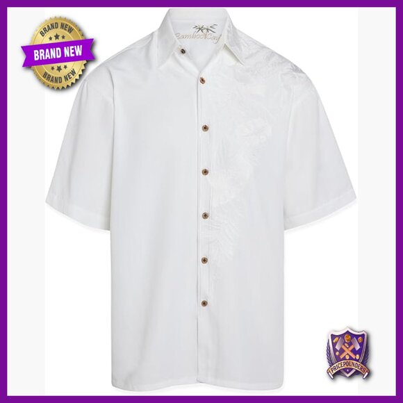 Men's Relaxed Fit Short Sleeve Embroidered Button Down Shirt Modal Blend